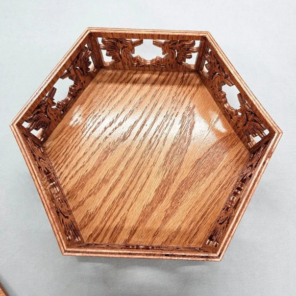 Handcrafted 6-sided Wooden Trinket Box Unicorn Laser Cut Brown Keepsake Jewelry - Picture 9 of 16